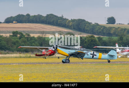 Hispano HA-112 MIL Buchon nehmen Sie an der Flying Legends Stockfoto