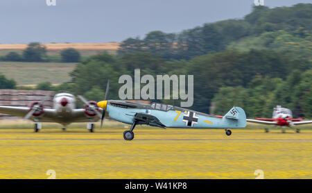 Hispano HA-112 MIL Buchon nehmen Sie an der Flying Legends Stockfoto