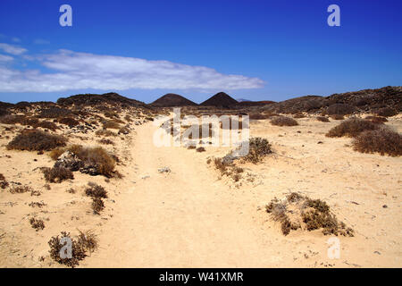 Die vulkanische Landschaft von Isla de Lobos in Fuerteventura, Spanien Stockfoto