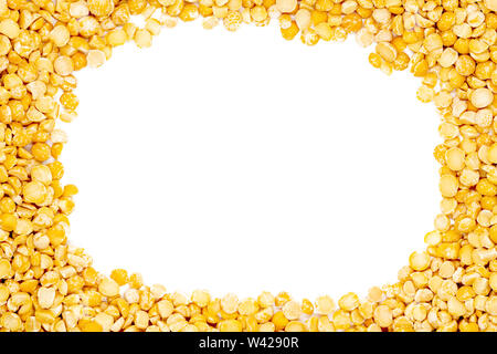 Gelbe split getrocknete Erbsen mit Kopie Raum, Nahaufnahme, Makro, Ansicht von oben. Gesündesten nahrhafte Lebensmittel. Stockfoto
