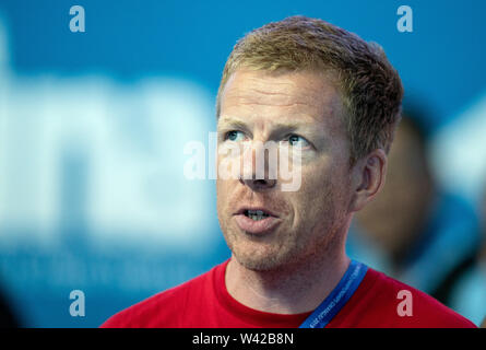 Gwangju, Südkorea. 19 Juli, 2019. Schwimm-WM: Bernd Berkhan, DSV team Chef an der Seitenlinie der Ausbildung aufgenommen. Quelle: Bernd Thissen/dpa/Alamy leben Nachrichten Stockfoto