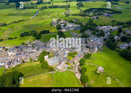 Hawes Marktstadt, Wensleydale, Yorkshire Dales National Park, England. Luftaufnahme Stockfoto