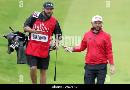 England's Andy Sullivan während Tag zwei der Open Championship 2019 im Royal Portrush Golf Club. Stockfoto