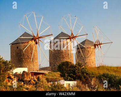 Die Windmühlen von Patmos, griechische Inseln, Griechenland Stockfoto