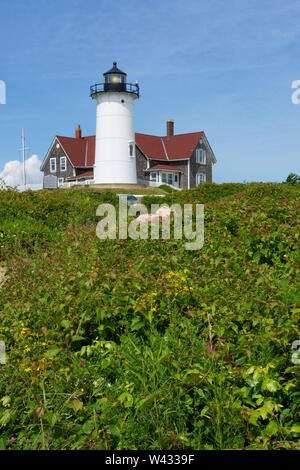 Historische Nobska Leuchtturm (1828) in Falmouth (Woods Hole, Massachusetts, auf Cape Cod, USA Stockfoto