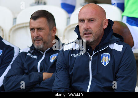 Manager von Colchester United, John McGreal und Assistant Manager, Steve Kugel - Colchester United v Bury, Sky Bet Liga Zwei, JobServe Gemeinschaft Stadion, Colchester - 29. September 2018 Stockfoto