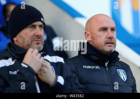 Manager von Colchester United, John McGreal und Assistent, Steve Kugel - Colchester United v Mansfield Town, Sky Bet Meisterschaft, JobServe Gemeinschaft Stadion, Colchester - 19 Januar 2019 Editorial nur verwenden - DataCo Einschränkungen Stockfoto