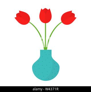 Rote Tulpe Blumen in blauer Vase. Vector Illustration. Stock Vektor