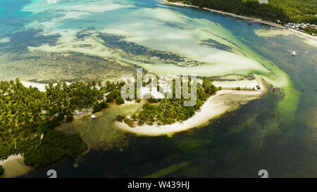 Tropischen Sandstrand mit Palmen und blaues Wasser, Ansicht von oben. Sommer und Reisen Urlaub Konzept. Siargao, Philippinen. Stockfoto