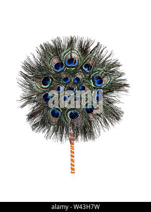 Peacock Handfächer isoliert auf weißem Stockfoto