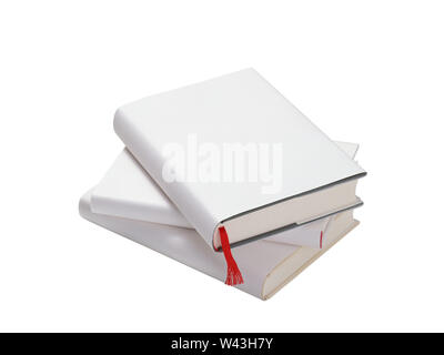Stapel von weißen Bücher auf weißem Hintergrund. Zurück zu Schule. Stockfoto