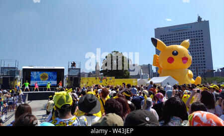 Pikachu Ausbruch! 2017. Ein reales Ereignis von der Pokémon Company in der Hafengegend Yokohama Minato Mirai 21, Japan zwischen 9. August und 15. August organisiert Stockfoto