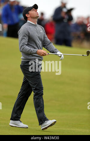 Von Nordirland Rory McIlroy am Tag zwei der Open Championship 2019 im Royal Portrush Golf Club. Stockfoto