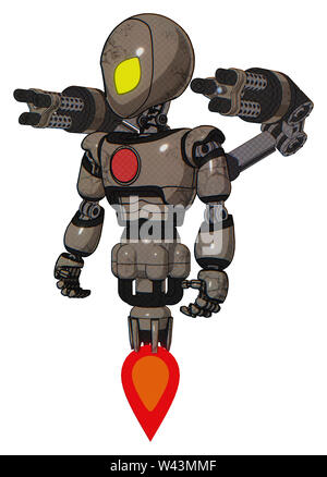 Mech Elemente enthalten: grau Alien style Kopf, gelbe Augen, Licht Brust exoshielding, rote Brust drücken, minigun zurück Montage, Jet Propulsion. Stockfoto