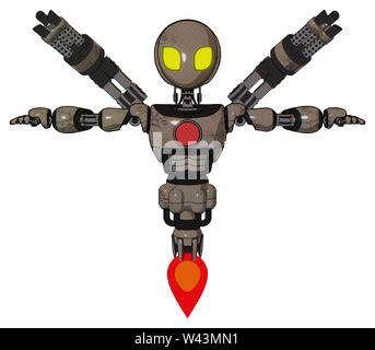 Mech Elemente enthalten: grau Alien style Kopf, gelbe Augen, Licht Brust exoshielding, rote Brust drücken, minigun zurück Montage, Jet Propulsion. Stockfoto