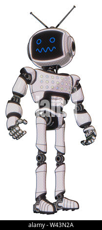 Automaten, die Elemente enthalten: Digitale Anzeige Kopf betäubt Ausdruck, retro Antennen, Licht exoshielding Brust, Brust grün blau leuchtet, Array,... Stockfoto