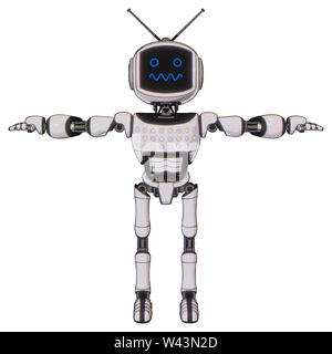 Automaten, die Elemente enthalten: Digitale Anzeige Kopf betäubt Ausdruck, retro Antennen, Licht exoshielding Brust, Brust grün blau leuchtet, Array,... Stockfoto