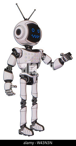 Automaten, die Elemente enthalten: Digitale Anzeige Kopf betäubt Ausdruck, retro Antennen, Licht exoshielding Brust, Brust grün blau leuchtet, Array,... Stockfoto