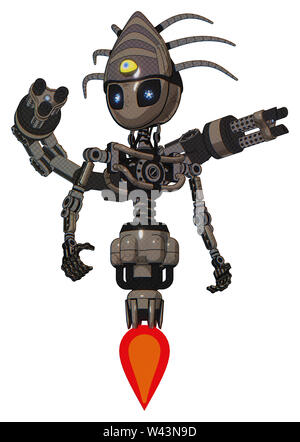 Mech Elemente enthalten: grau Alien style Kopf, Augen, augapfel Kreatur Krone, Licht Brust exoshielding, minigun zurück Montage, keine Brust... Stockfoto