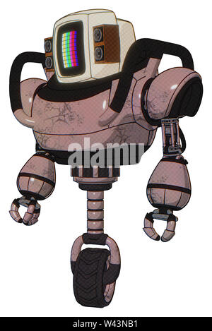 Automat mit Elementen: alte Computer Monitor, bitte Stand by Pixel Design, alten retro Lautsprecher, schwere obere Brust, Einrad Rad. Material:... Stockfoto