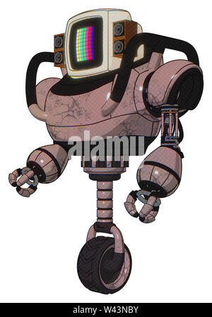 Automat mit Elementen: alte Computer Monitor, bitte Stand by Pixel Design, alten retro Lautsprecher, schwere obere Brust, Einrad Rad. Material:... Stockfoto