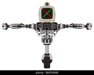 Cyborg Elemente enthalten: alte Computer Monitor, farbige x Display, retro-futuristischen Webcam, schwere obere Brust, keine Brust Verchromen, Einrad Rad. Stockfoto