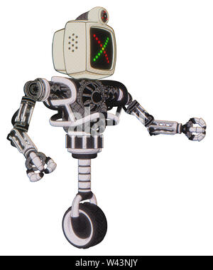 Cyborg Elemente enthalten: alte Computer Monitor, farbige x Display, retro-futuristischen Webcam, schwere obere Brust, keine Brust Verchromen, Einrad Rad. Stockfoto