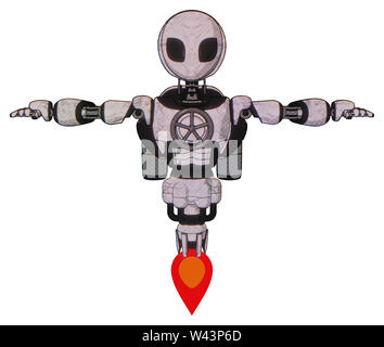 Automat mit Elementen: grau Alien style Kopf, schwarze Augen, Licht exoshielding Brust, Brust Ventil Kurbel, Rocket Pack, Jet Propulsion. Material:. Stockfoto