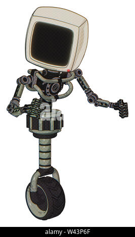 Droid Elemente enthalten: alte Computer Monitor, Licht Brust exoshielding, keine Brust Verchromen, Einrad Rad. Material: grün Metall. Situation: kämpfen. Stockfoto