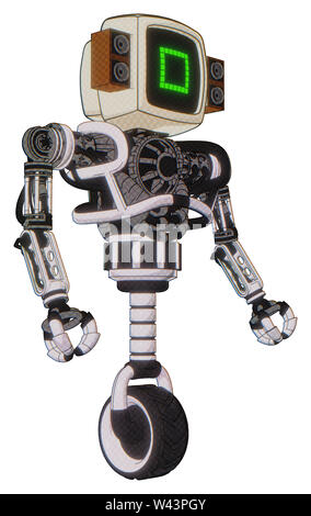 Cyborg Elemente enthalten: alte Computer Monitor, Pixel square Design, alten retro Lautsprecher, schwere obere Brust, keine Brust Verchromen, Einrad Rad. Stockfoto