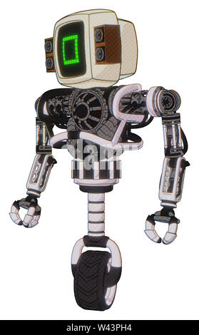 Cyborg Elemente enthalten: alte Computer Monitor, Pixel square Design, alten retro Lautsprecher, schwere obere Brust, keine Brust Verchromen, Einrad Rad. Stockfoto