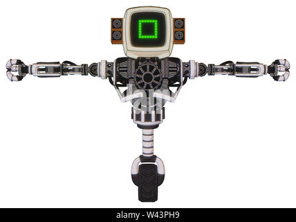 Cyborg Elemente enthalten: alte Computer Monitor, Pixel square Design, alten retro Lautsprecher, schwere obere Brust, keine Brust Verchromen, Einrad Rad. Stockfoto
