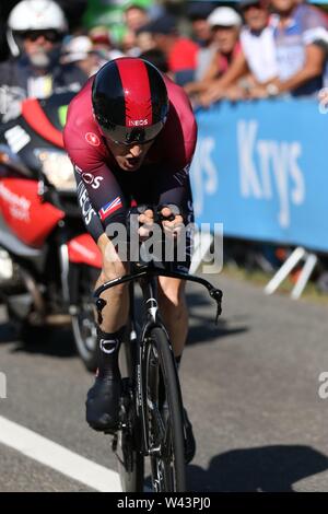 Geraint Thomas Britische pro Radfahrer von Team Ineos konkurrieren auf Dieverbleibende Zeit Versuch Etappe der Tour de France 2019 Stockfoto