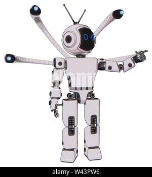 Automaten, die Elemente enthalten: Digitale Anzeige Kopf, Augen, retro Antennen, Licht, Prototyp exoplate exoshielding Brust Brust, blue-eye Cam... Stockfoto