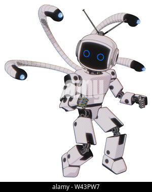 Automaten, die Elemente enthalten: Digitale Anzeige Kopf, Augen, retro Antennen, Licht, Prototyp exoplate exoshielding Brust Brust, blue-eye Cam... Stockfoto