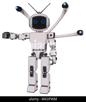 Automaten, die Elemente enthalten: Digitale Anzeige Kopf, Augen, retro Antennen, Licht, Prototyp exoplate exoshielding Brust Brust, blue-eye Cam... Stockfoto