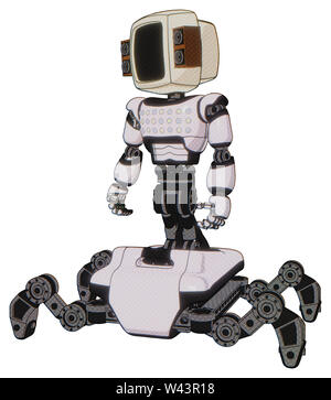 Mech Elemente enthalten: alte Computer Monitor, alten retro Lautsprecher, Licht exoshielding Brust, Brust grün blau leuchtet Array, insekt Walker Beine. Stockfoto