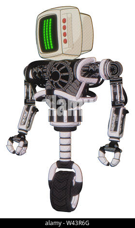 Cyborg Elemente enthalten: alte Computer Monitor, drei Zeilen design Pixel, rote Tasten, schwere obere Brust, keine Brust Verchromen, Einrad Rad. Stockfoto