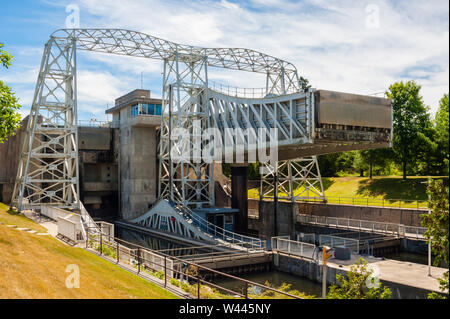 KAWARTHA LAKES, ONTARIO, Kanada - 22. Juni 2018: Die kirkfield Lift Lock, aus der unteren Ebene gesehen. Stockfoto