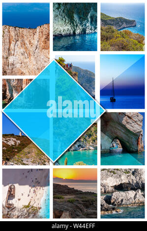 Collage Fotos Insel Zakynthos - Griechenland, im 2:3 Hochformat. Eine Perle des Mittelmeers mit Stränden und Küsten geeignet für unvergessliche Stockfoto