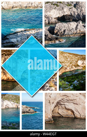 Collage Fotos Insel Zakynthos - Griechenland, im 2:3 Hochformat. Eine Perle des Mittelmeers mit Stränden und Küsten geeignet für unvergessliche Stockfoto