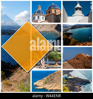Collage Fotos von Altea, Spanien, im 1:1 Format. Die Stadt an der Mittelmeerküste der weißen Küste, ein Reiseziel in Spanien. Stockfoto