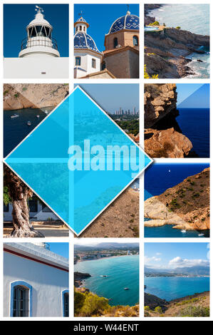 Collage Fotos von Altea, Spanien, im 2:3 Format. Die Stadt an der Mittelmeerküste der weißen Küste, ein Reiseziel in Spanien. Stockfoto