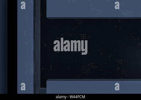 Dunkle Ruinen mit Stromkreis Struktur Wand sci-fi Architektur Hintergrund, 3D-Rendering. Computer digitale Zeichnung. Stockfoto