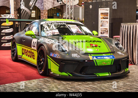 FRIEDRICHSHAFEN - Mai 2019: schwarz grün Kalk PORSCHE 911 991 GT3 RS 2018 Turbo Coupé Motorworld Klassiker am Bodensee am 11. Mai 2019 in Friedrichshafe Stockfoto