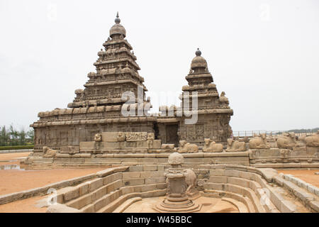 Die mahabalipuram Tempel an der Küste in der Nähe von Chennai. Stockfoto