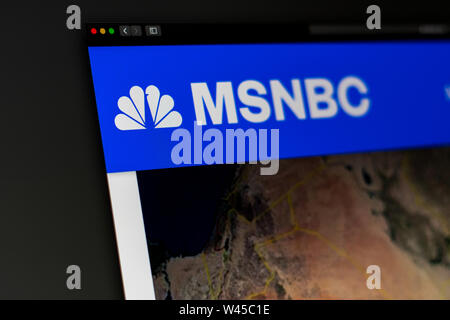 MSNBC-Website Homepage. Nahaufnahme von MSNBC-Logo. Kann als illustrative für Medien, Marketing oder Business Konzept verwendet werden. Stockfoto