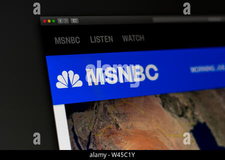 MSNBC-Website Homepage. Nahaufnahme von MSNBC-Logo. Kann als illustrative für Medien, Marketing oder Business Konzept verwendet werden. Stockfoto