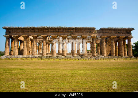 Griechische Tempel, der Tempel der Hera, den ältesten Tempel in Paestum, Italien. Stockfoto