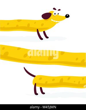 Schön gelb, Hund, Dackel. Vector Illustration eines Hundes in einem flachen Stil. Gelber Hund ist wie Käse. Das Bild ist auf weißem Hintergrund. Hot Dog. S Stock Vektor